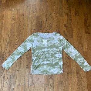 NWT Poof Womens Green Tie-Dye Long Sleeve Pointelle Top
